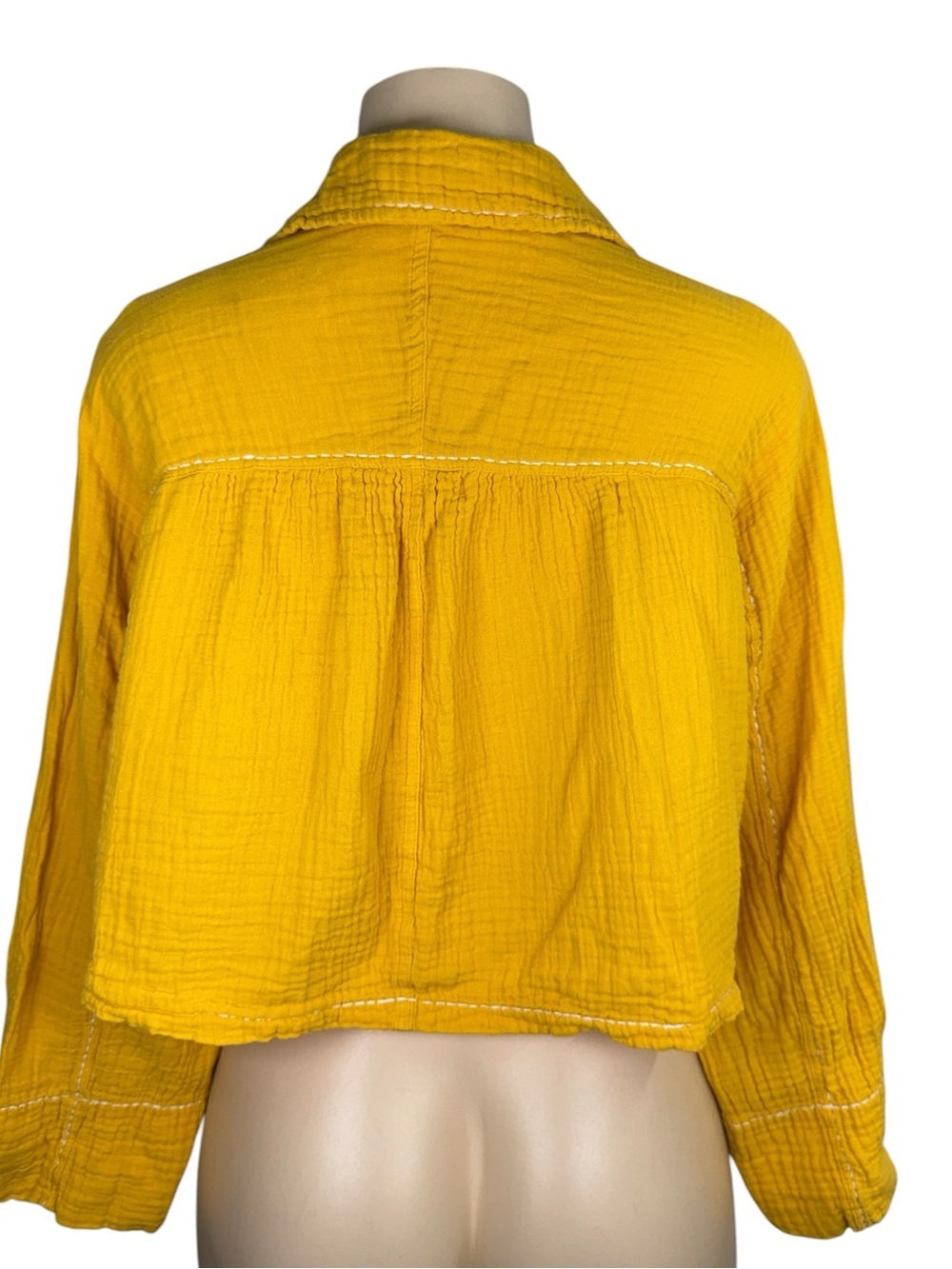Avec Les Filles Mustard Yellow Cropped Gauze Button-Down Shirt - Picture 2 of 9